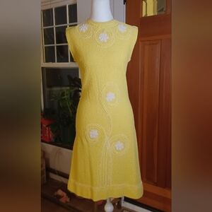 Vintage Yellow Mini Dress With Floral Embelishments!